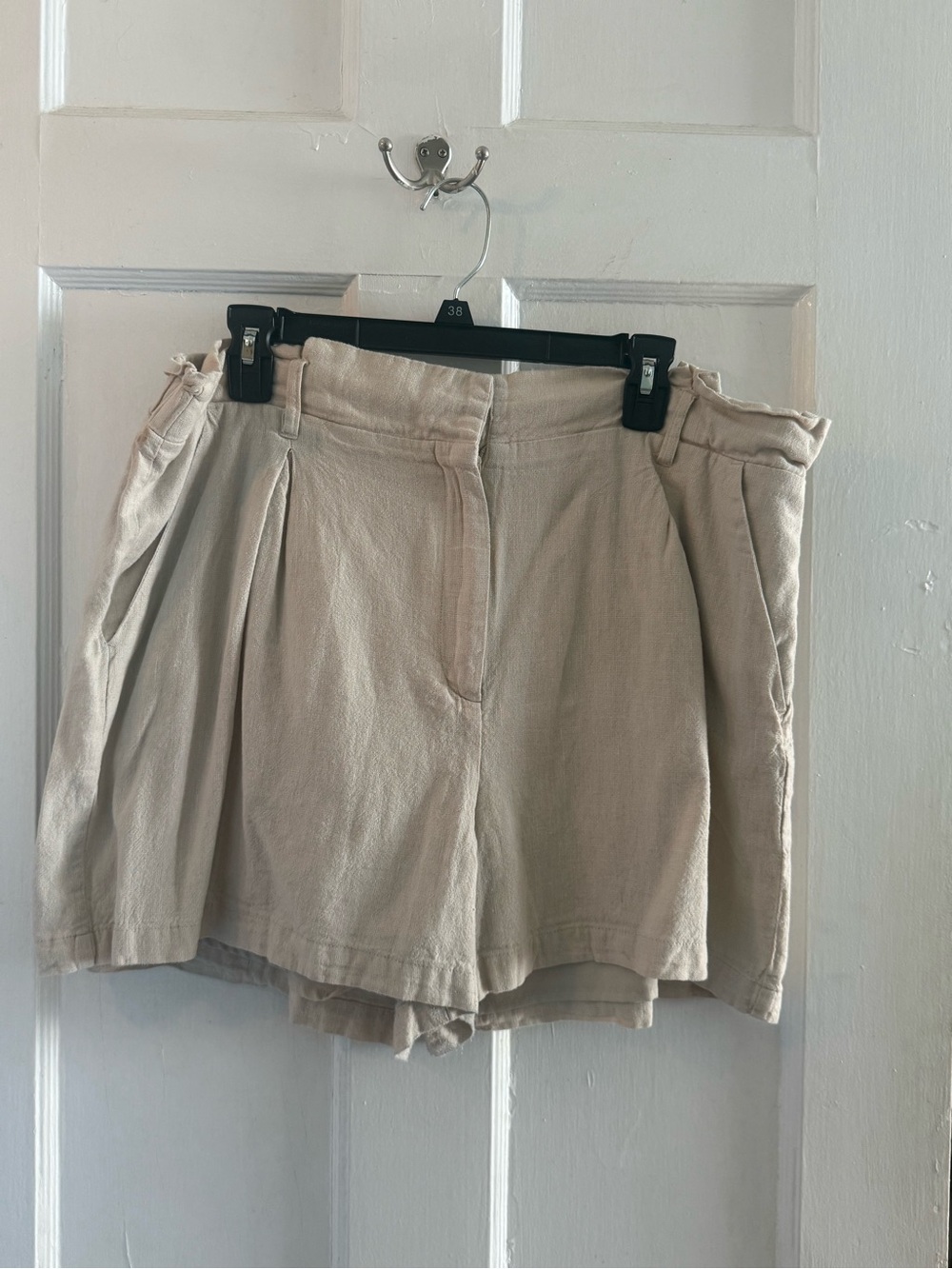 High-Rise Pleated Women’s Shorts — Beige